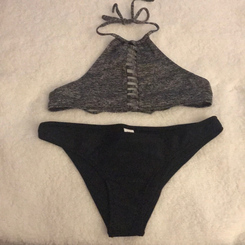 Color Block Lace Up Bikini Set